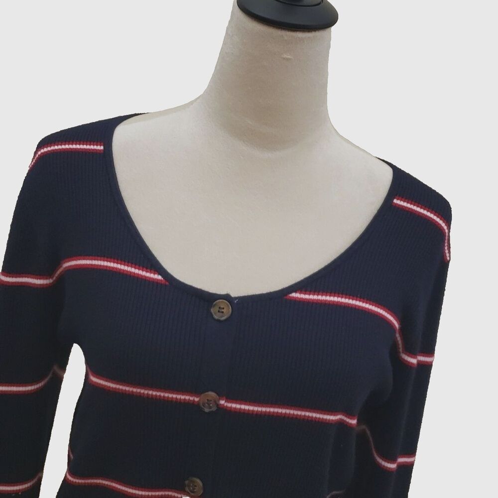 Women's Forever 21 Navy w/Red & White Stripe, Button Long Sleeve Sweater Size 2X